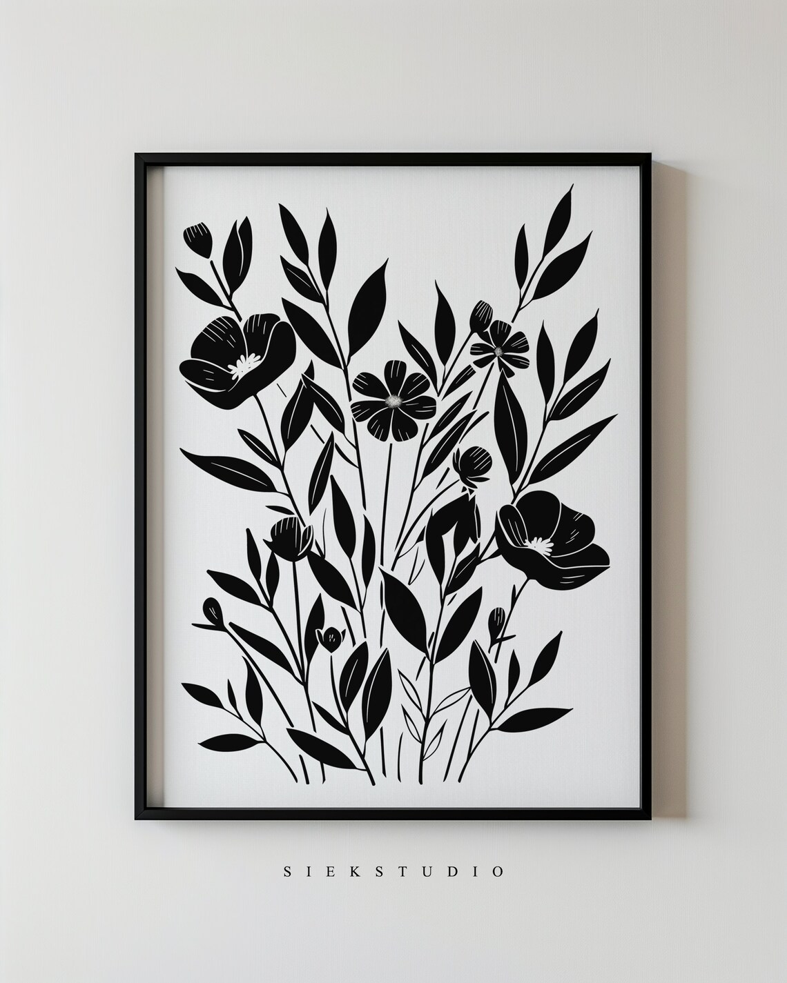 Black Wildflower Silhouette Floral Botanical Modern Scandinavian Art Poster