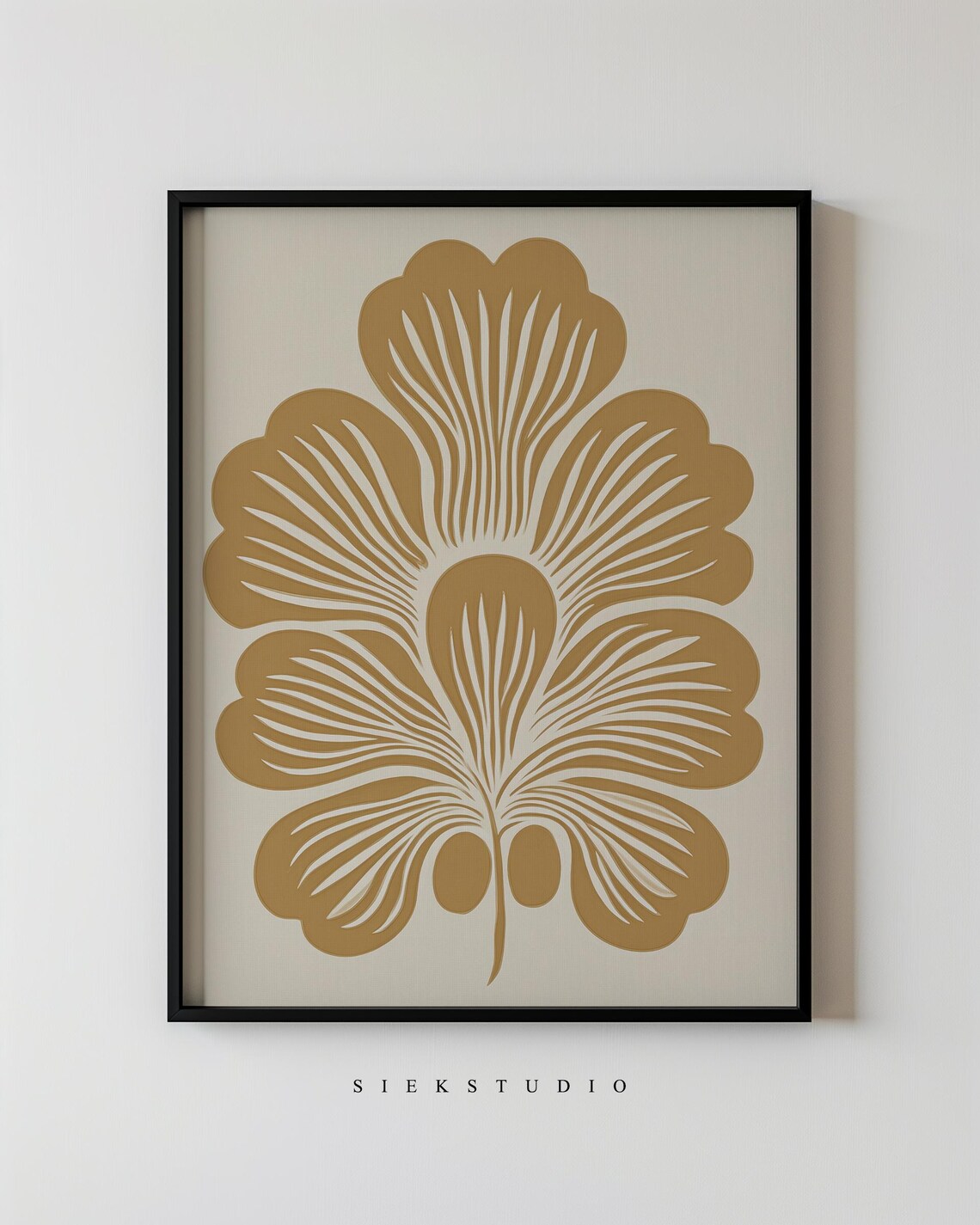 Minimalist Botanical Wall Art Modern Ginkgo Leaf Flower Beige Floral Line Pattern Drawing Contemporary Neutral Nature Decor 81