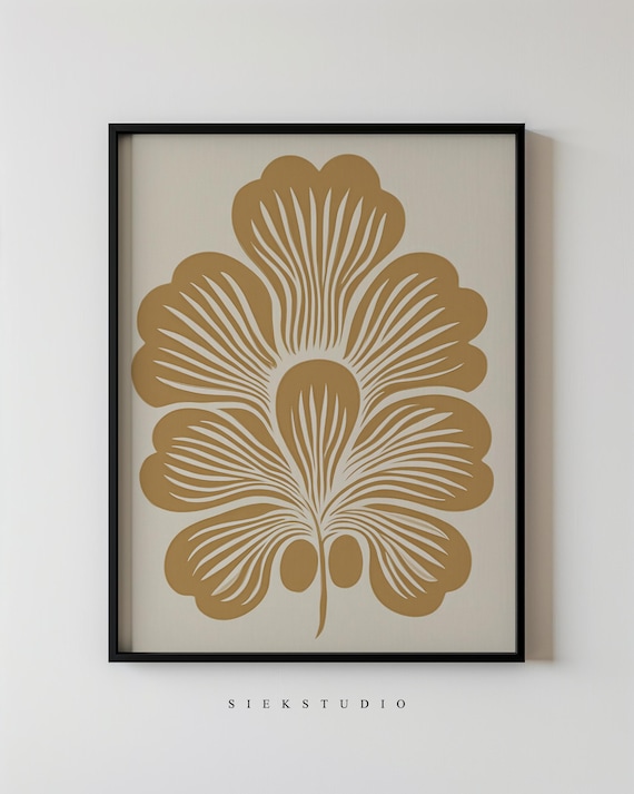 Ochre Abstract Botanical Floral Minimalist Modern Beige Art Poster