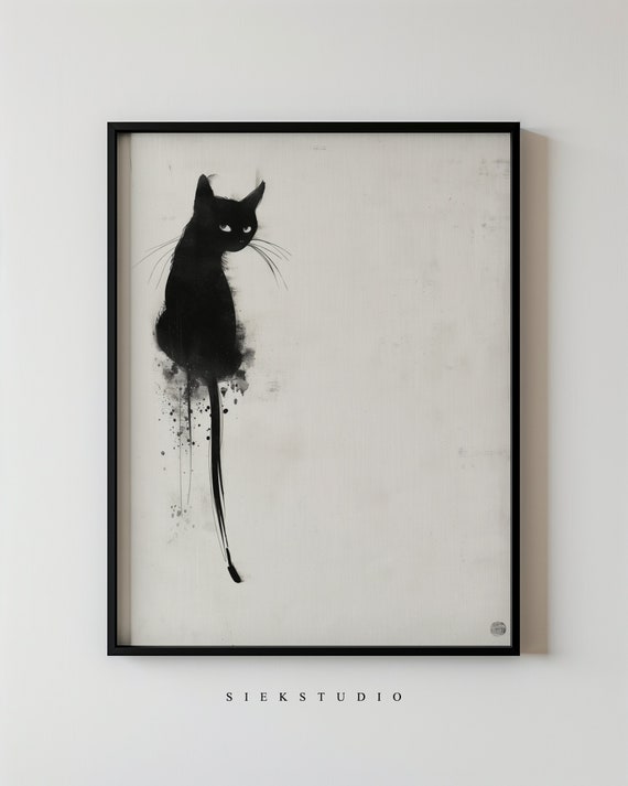 Black Cat - Minimalist Ink Painting, Art Print