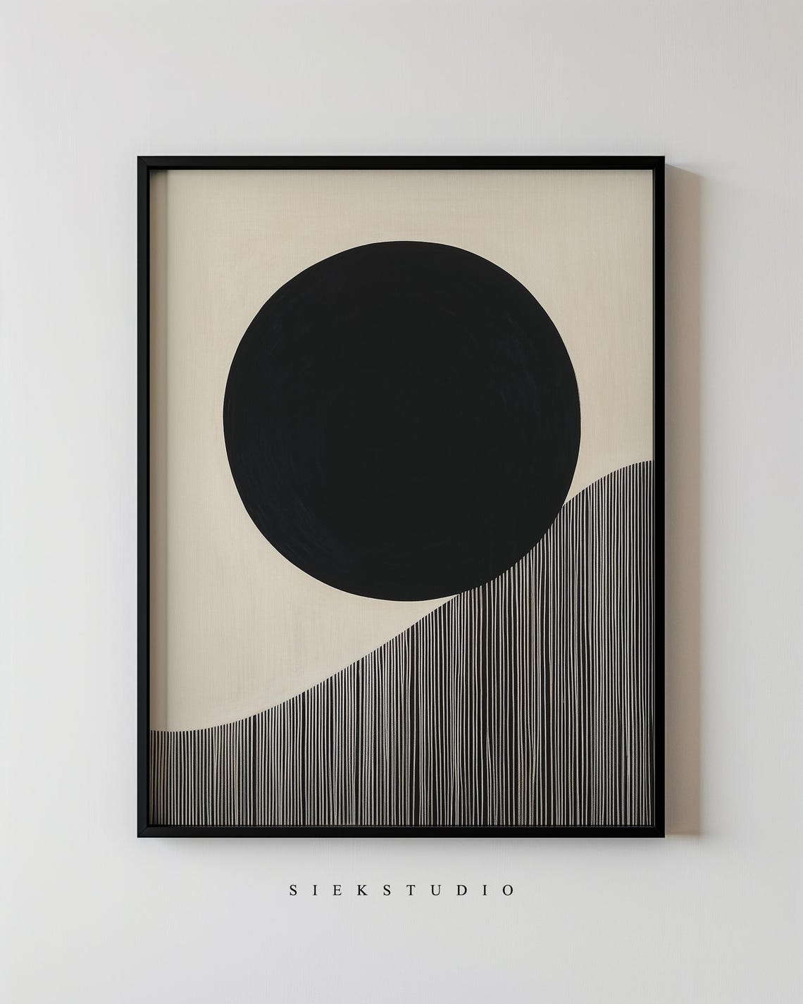 Black And Beige Minimalist Circle Line Art Modern Abstract Geometric Wall Large Statement Decor Boho Print