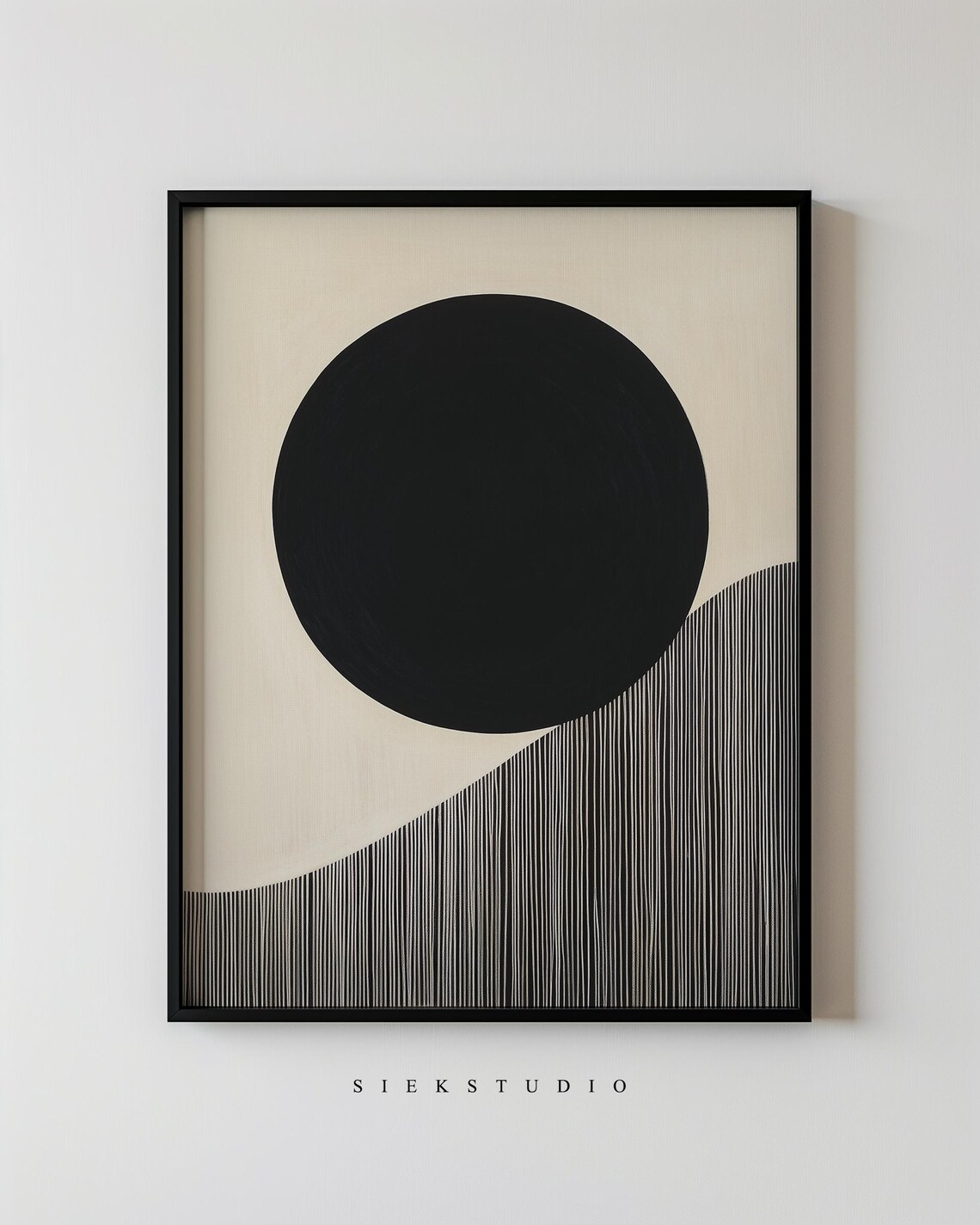 Black Circle Line Wave Minimalist Beige Abstract Modern Geometric Poster