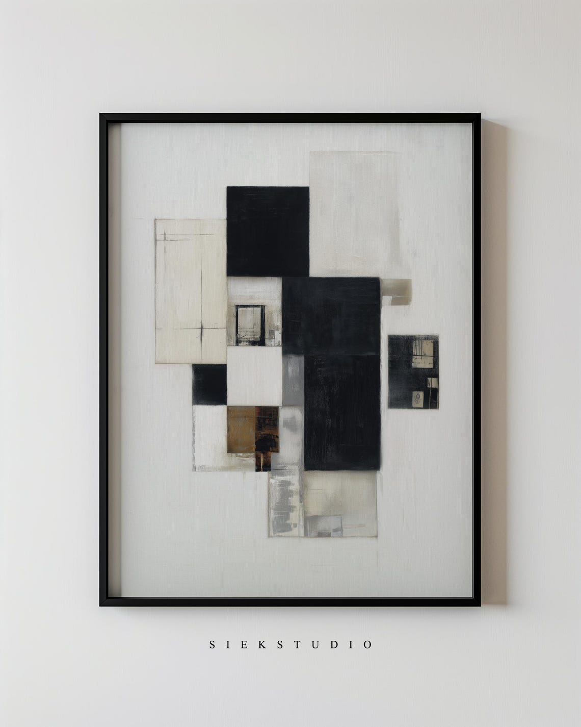 Black White Geometric Block Minimalist Abstract Modern Poster