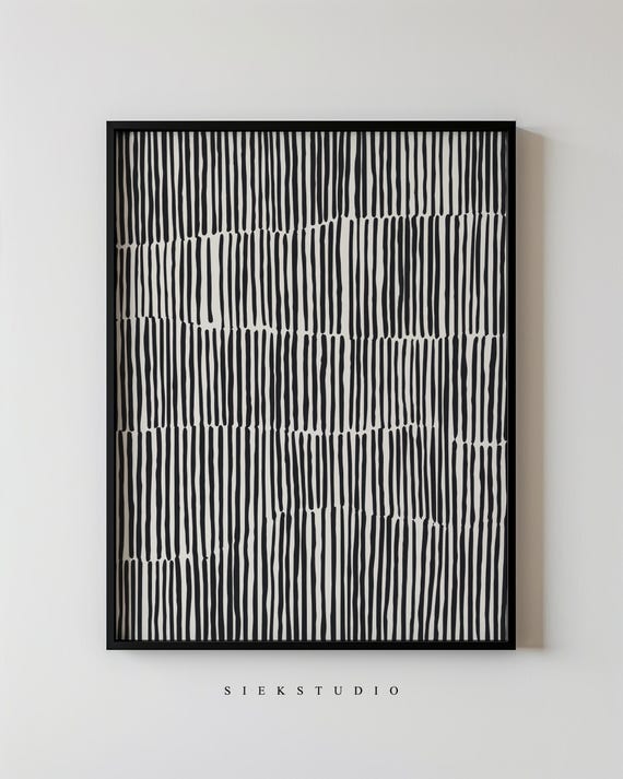 Minimalist Abstract Lines Art Modern Black And White Pattern Geometric Contemporary Living Room Wall Decor 133