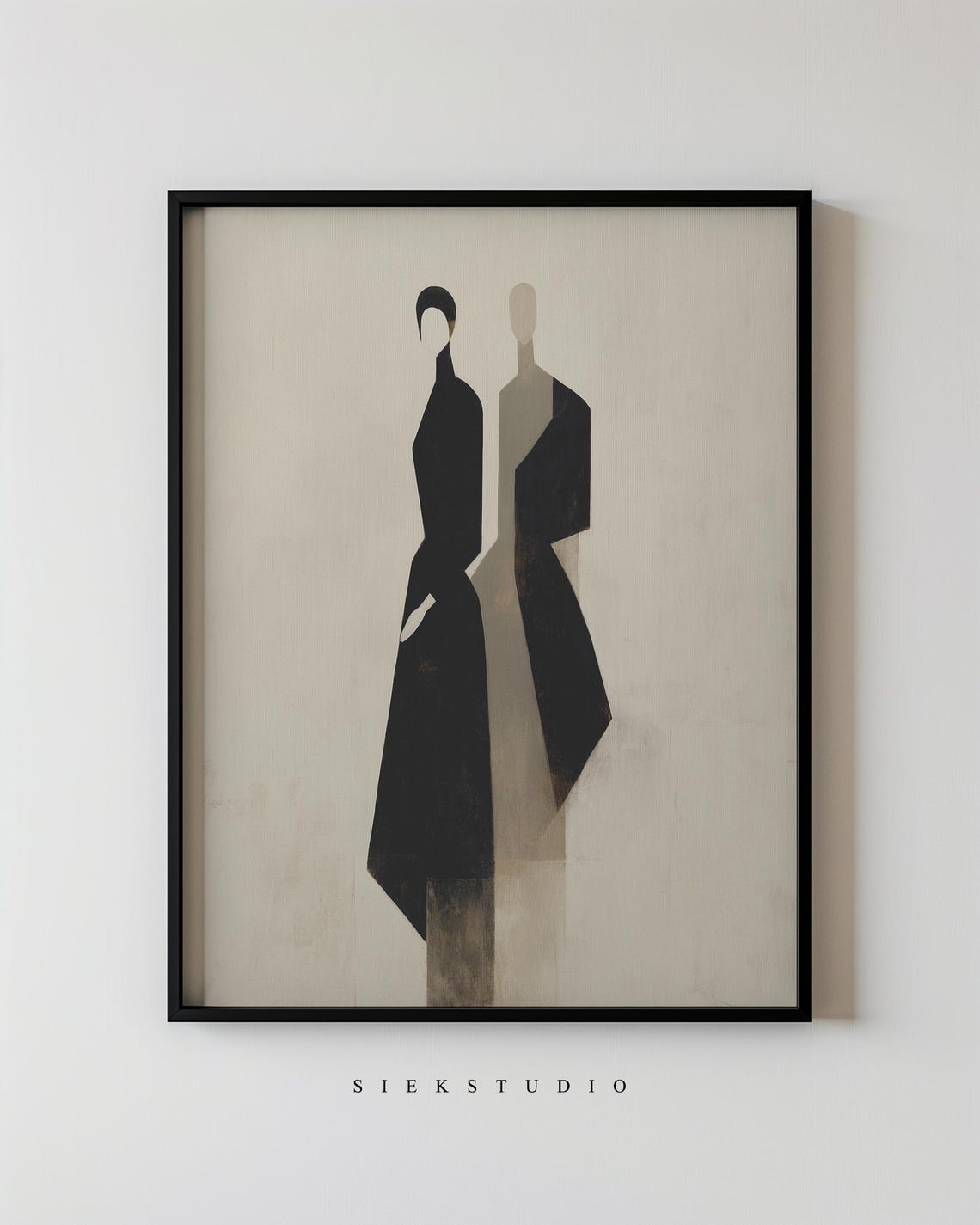 Minimalist Female Silhouette Wall Art Neutral Japandi Shadow Figure Abstract Wabi Sabi Contemporary Home Decor