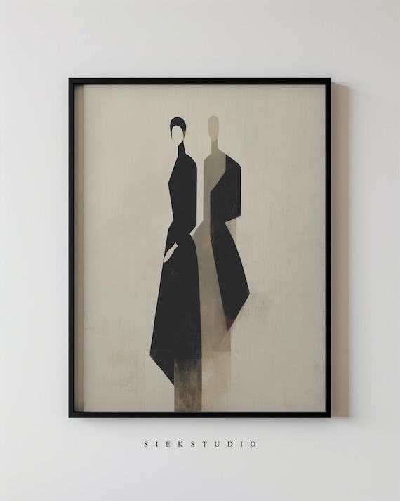Minimalist Female Silhouette Wall Art Neutral Japandi Shadow Figure Abstract Wabi Sabi Contemporary Home Decor