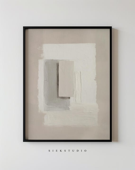 Abstract Minimalist Light Colored Geometric Painting Modern Neutral Shape Block Wall Art Contemporary Textured Artwork Decor 218