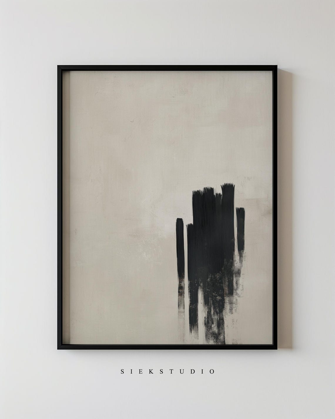 Bold Black Brushstrokes on Beige Minimalist Abstract Art Poster