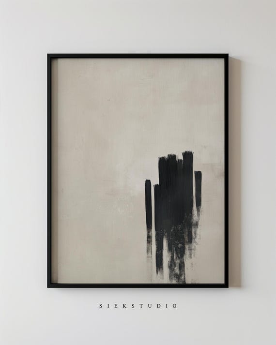 Abstract Minimalist Black Bold Brushstroke Painting Modern Neutral Wall Art Contemporary Expressionist Home Decor 246