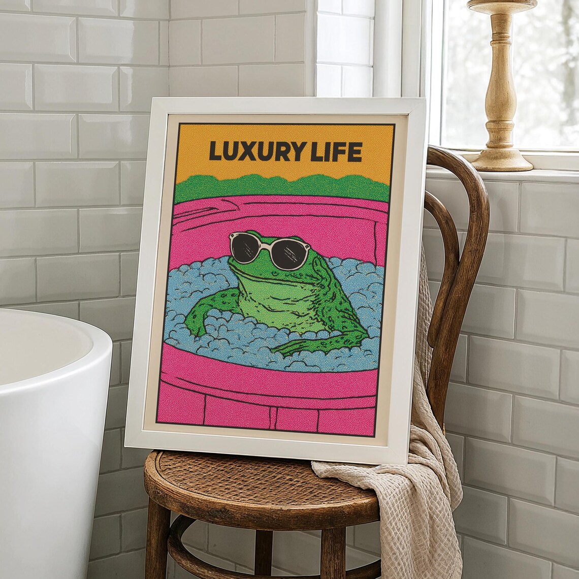 Luxury Life Frog Bubble Bath Pop Art Retro Funny Bathroom Poster
