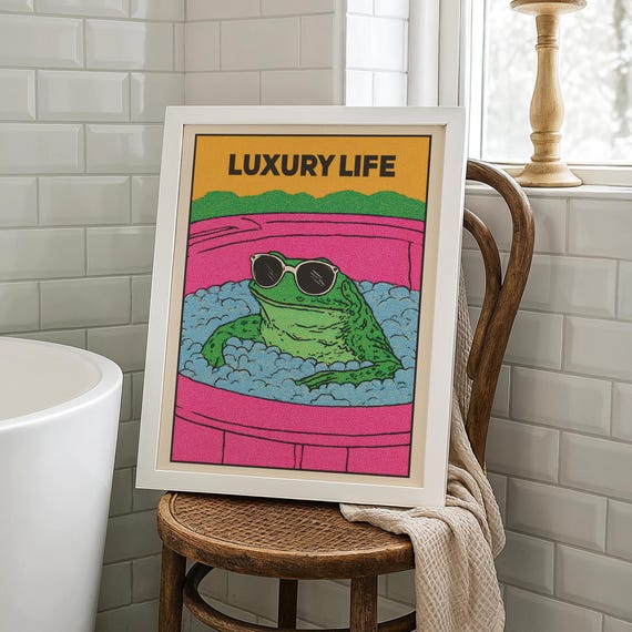 Funny Frog Bathroom Art Retro Pop Print Pdfjpg File