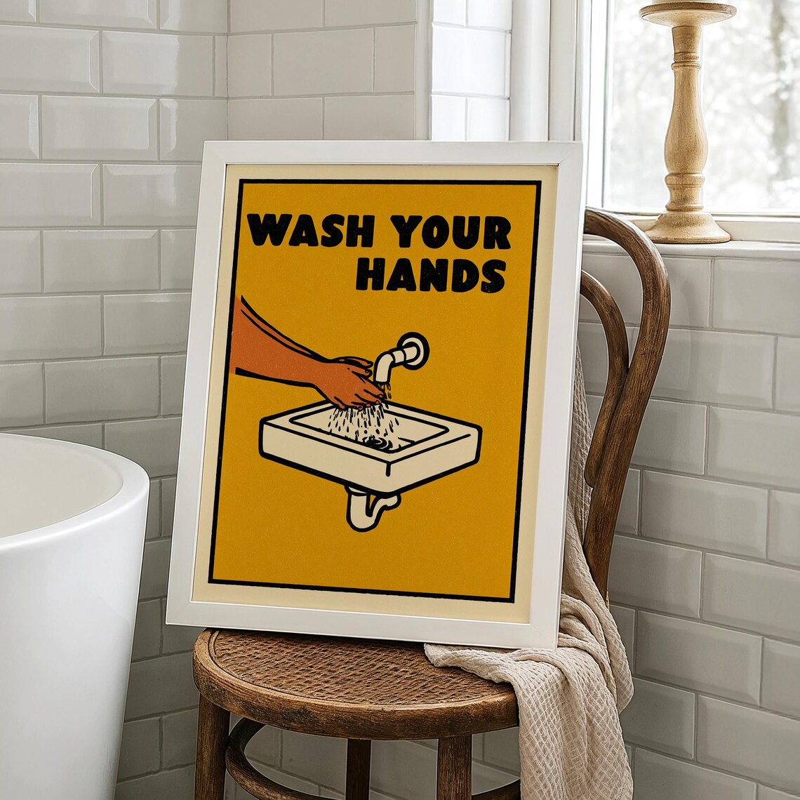 Wash Your Hands Retro Bathroom Sink Hygiene Funny Restroom Wall Poster