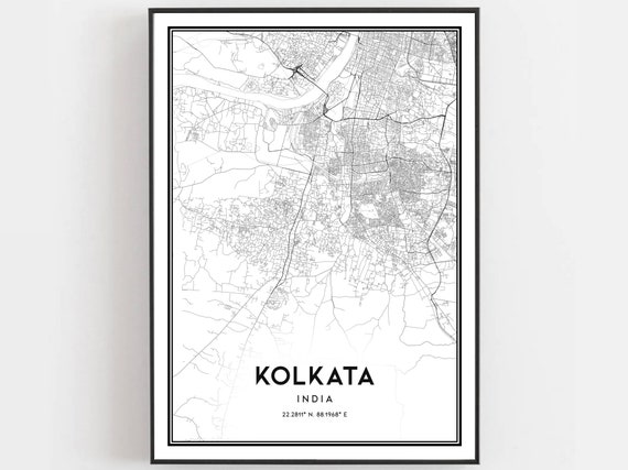 Kolkata Map Print Poster Wall Art City Street Decor Road Gift