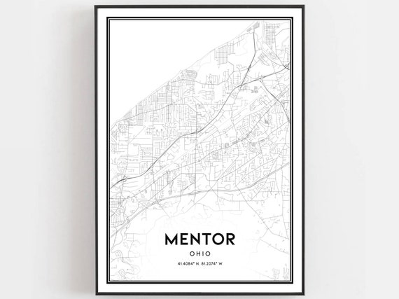 Mentor Map Print Poster Wall Art Oh City Ohio Street Decor Road Gift B1461
