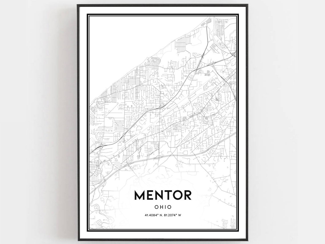 Mentor Ohio Minimalist Monochrome City Street Map Art Poster