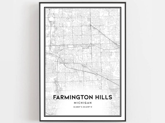 Farmington Hills Map Print, Michigan Street Decor