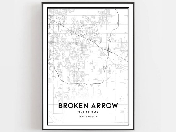 Broken Arrow Map Print Poster Wall Art Ok City Oklahoma Street Decor Road Gift B838