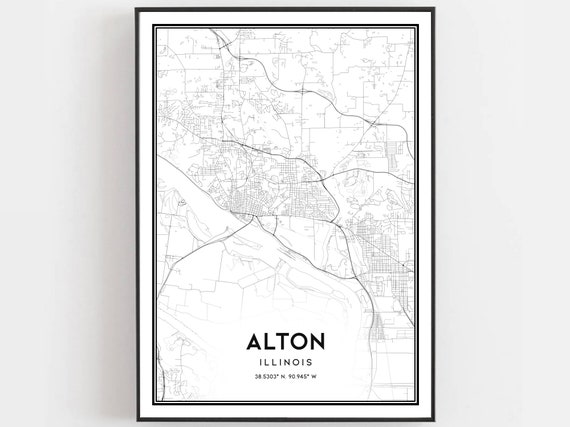 Alton Map Print Poster Wall Art Il City Illinois Street Decor Road Gift B1001