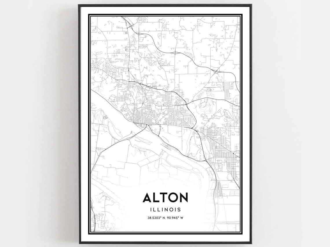 Alton Illinois Minimalist Black White City Street Map Poster