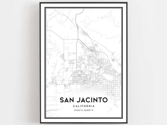 San Jacinto Map Print Poster Wall Art Ca City Street Decor Road Gift B1449