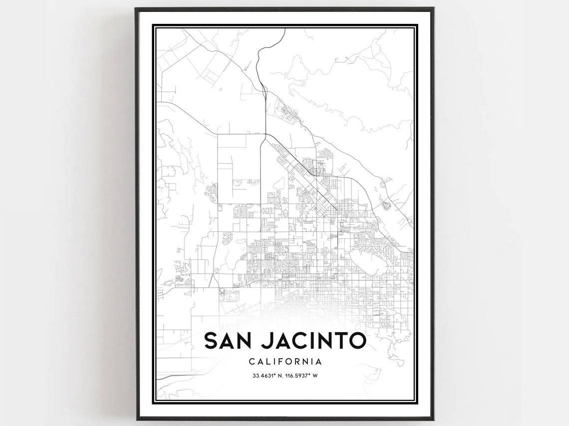 San Jacinto Map Print Poster Wall Art Ca City Street Decor Road Gift B1449