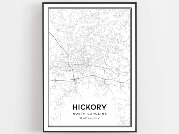 Hickory Map Poster Print, North Carolina Street Decor