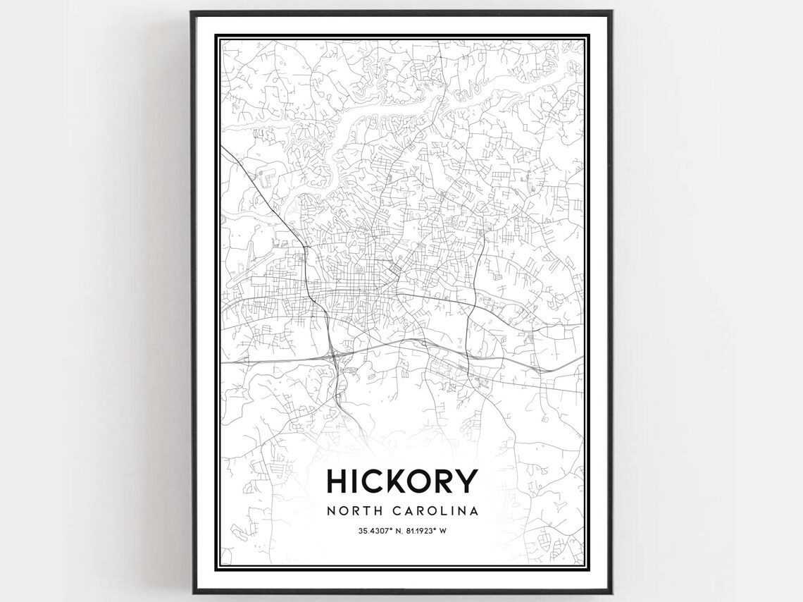 Hickory Map Poster Print, North Carolina Street Decor