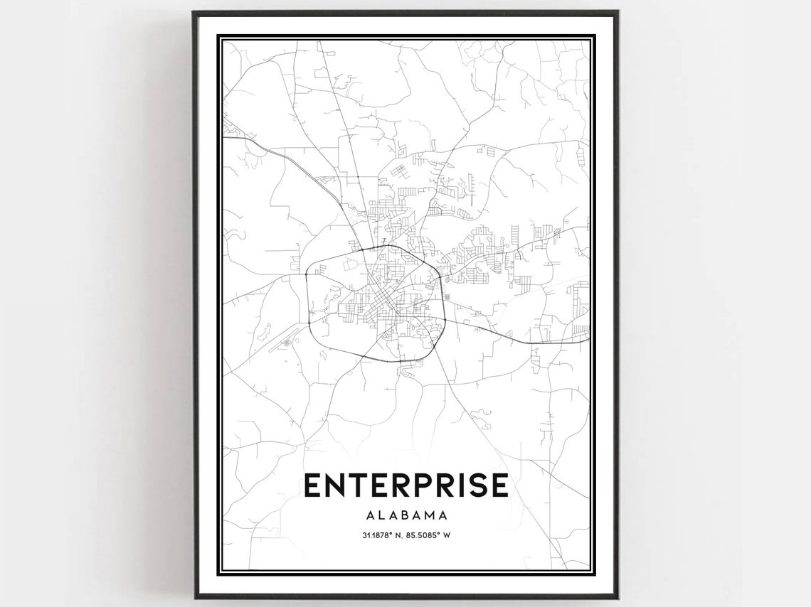 Enterprise Alabama Minimalist Black and White Street Map Art Poster
