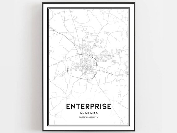 Enterprise Map Print Poster Wall Art Al City Alabama Street Decor Road Gift