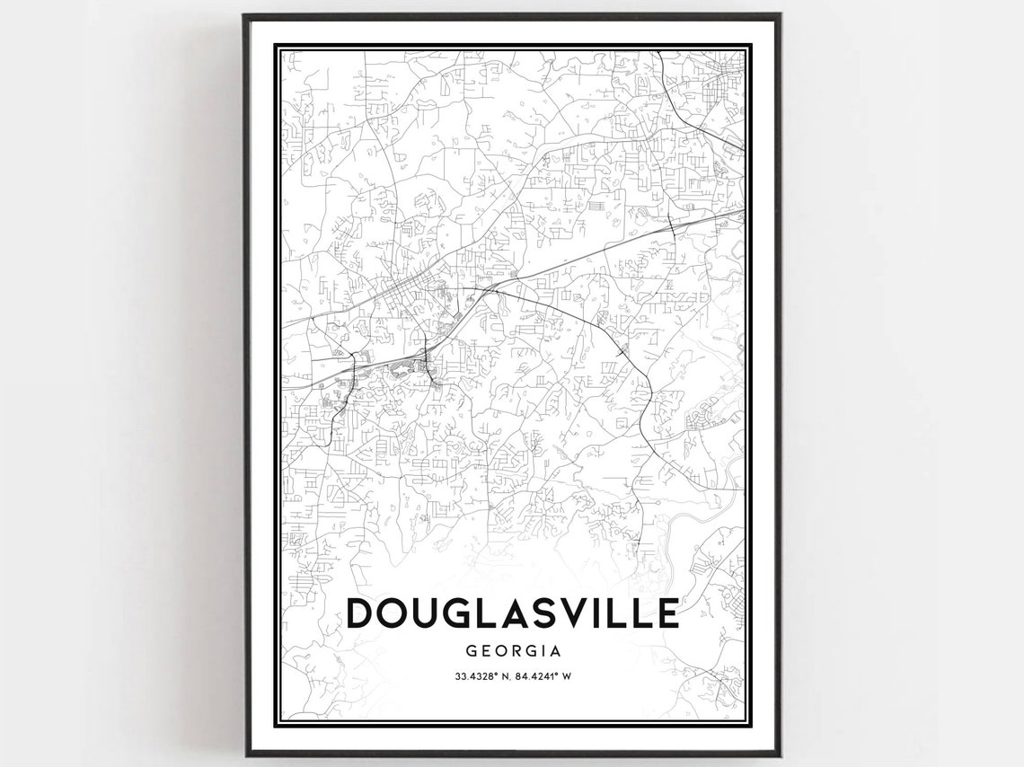 Douglasville Georgia Map Minimalist Black and White City Poster