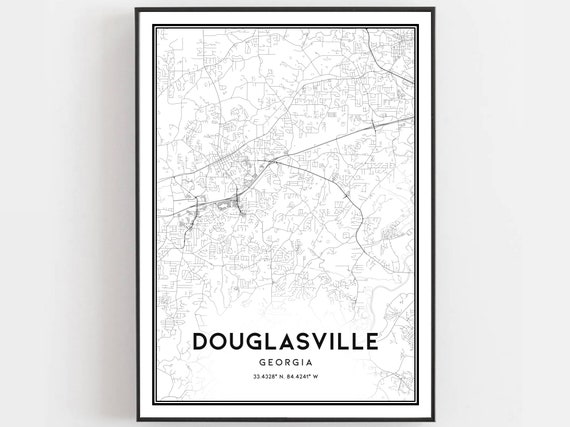 Douglasville Map Print Poster Wall Art Ga City Georgia Street Decor Road Gift B1800