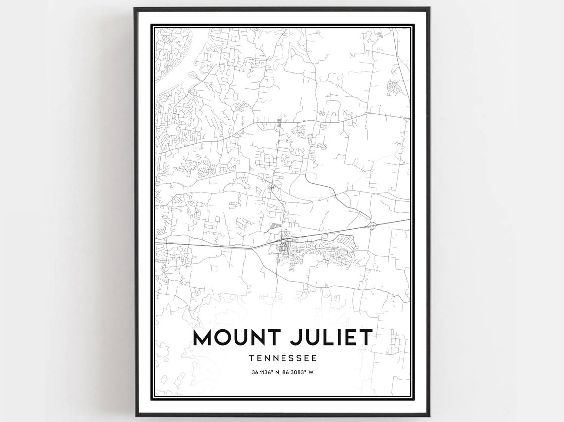 Mount Juliet Tennessee City Street Map Art Print With Coordinates