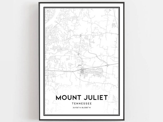 Mount Juliet Map Print Poster Wall Art Tn City Tennessee Street Decor Road Gift B1798