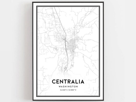 Centralia Map Print Poster Wall Art Wa City Washington Street Decor Road Gift B1578