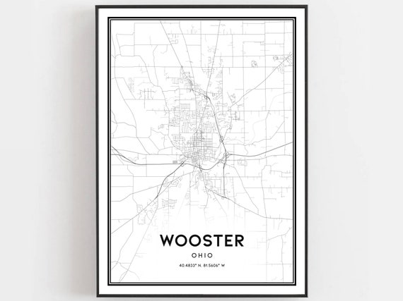Wooster Map Print Poster, Ohio Street Decor