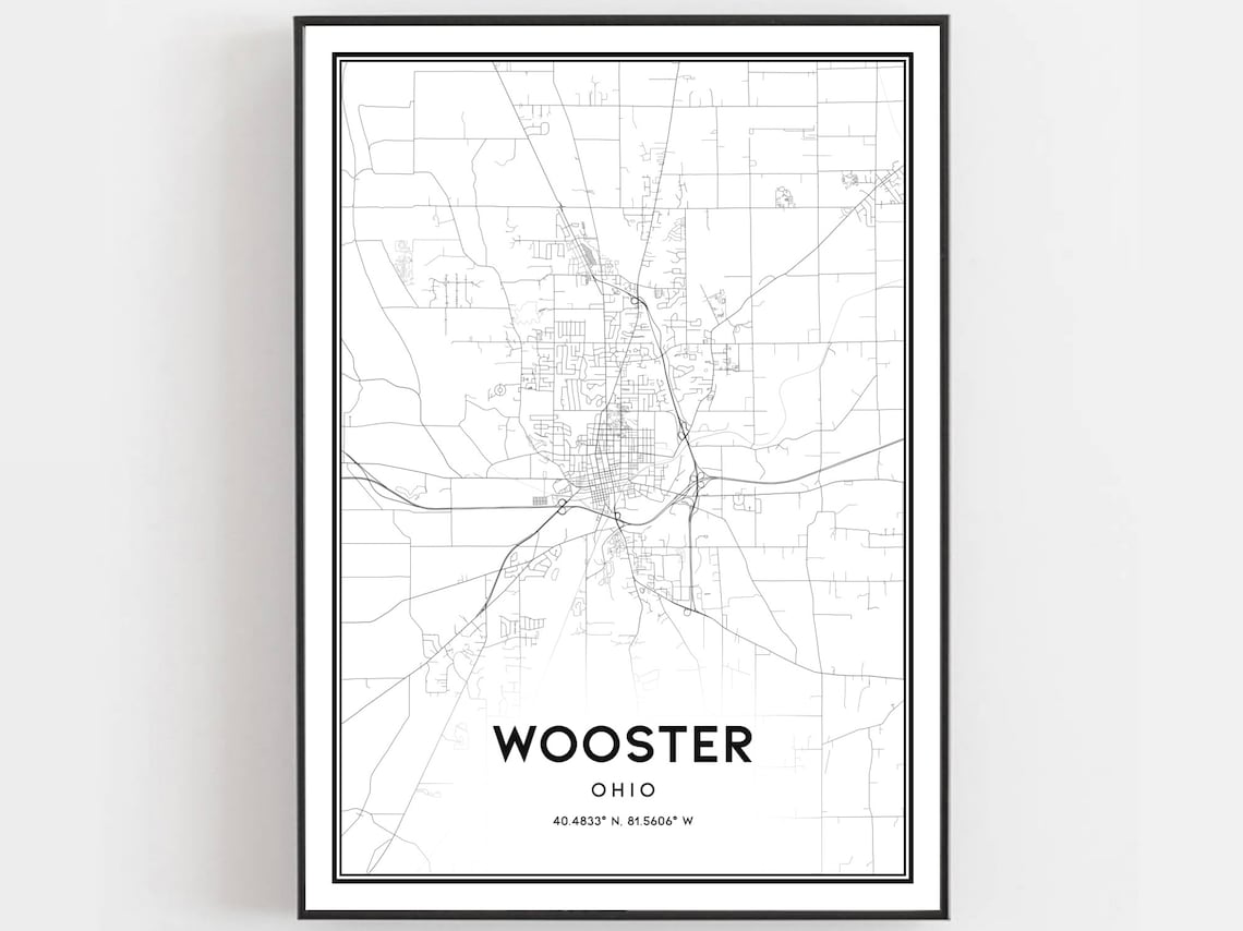 Wooster Map Print Poster, Ohio Street Decor