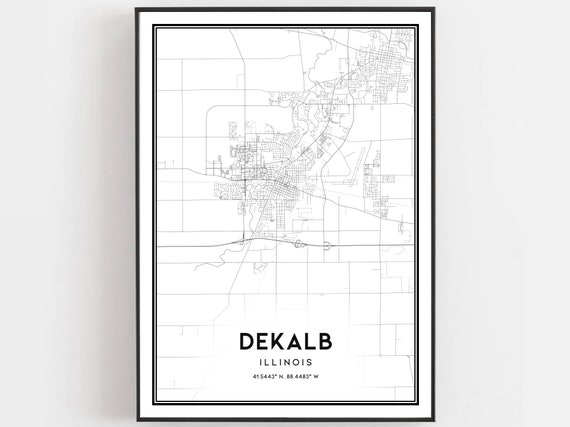 Dekalb Map Poster, Illinois Street Decor