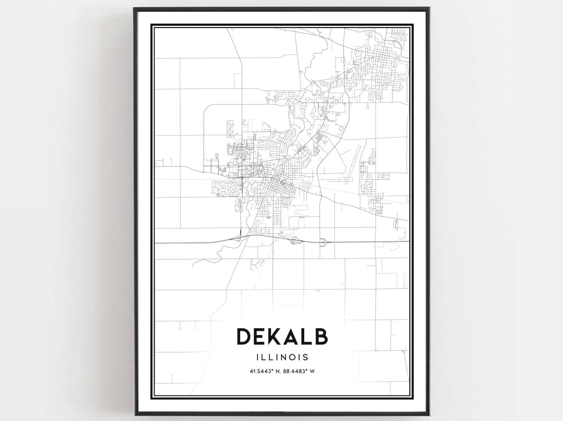 Dekalb Map Poster, Illinois Street Decor