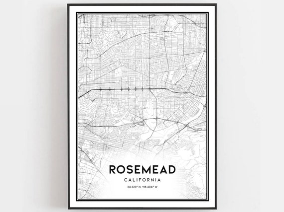 Rosemead Map Print Poster Wall Art Ca City Street Decor Road Gift B1321