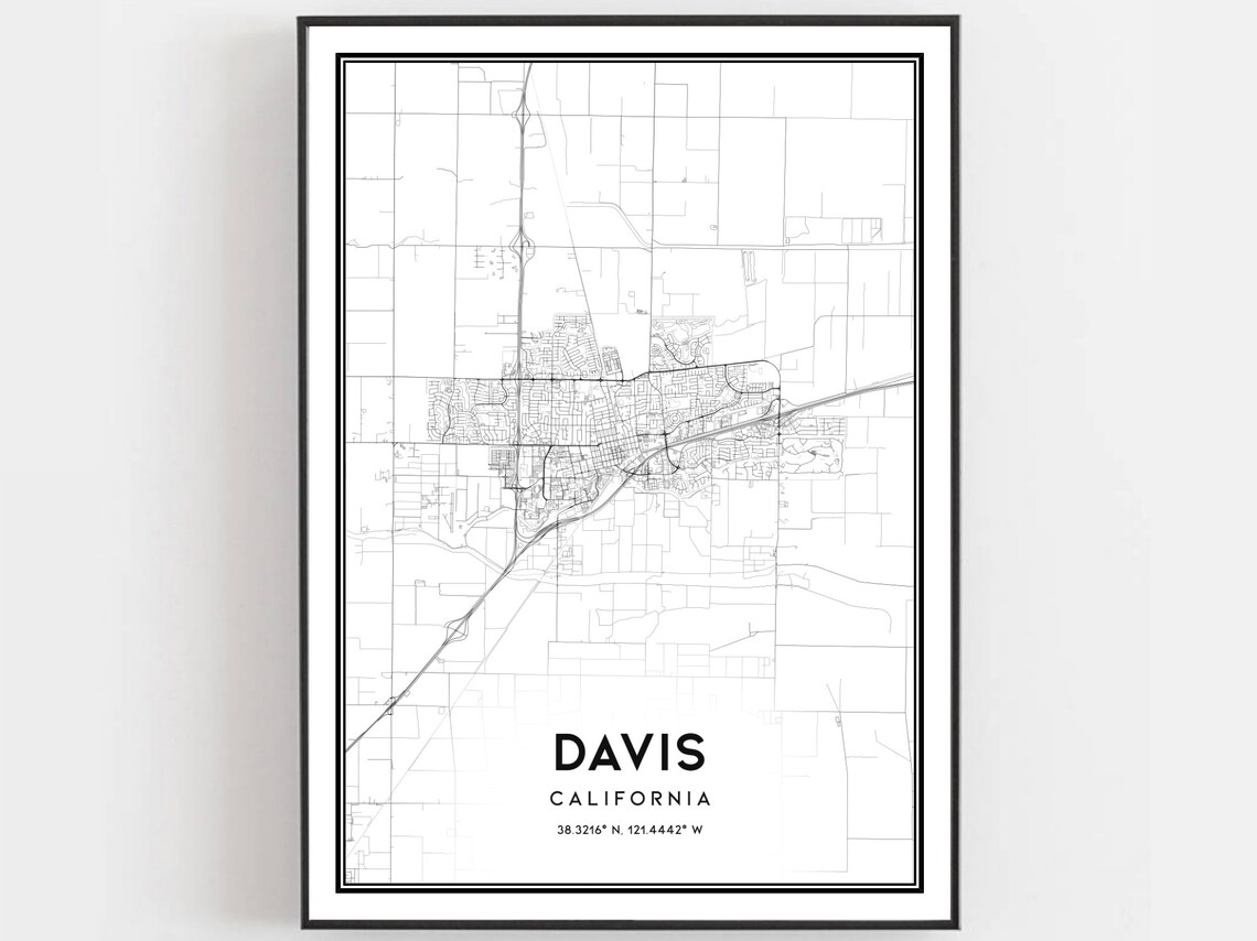 Davis California Minimalist Downtown City Street Map Art Print