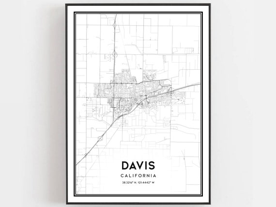 Davis Map Print Poster Wall Art Ca City Street Decor Road Gift B1054