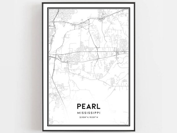 Pearl Map Print Poster Wall Art Ms City Mississippi Street Decor Road Gift B2063
