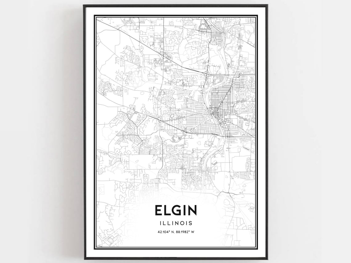Elgin Map Print Poster, Illinois Street Decor