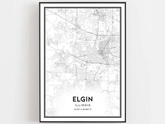 Elgin Map Print Poster, Illinois Street Decor