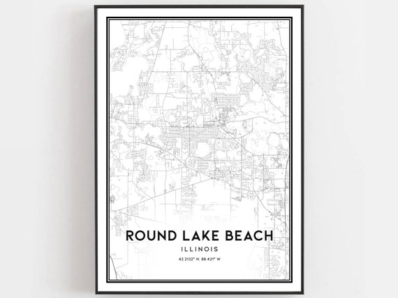Round Lake Beach Map Print Poster Wall Art Il City Illinois Street Decor Road Gift B520