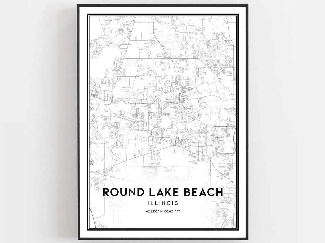 Round Lake Beach Illinois Minimalist Street Map Coordinates Poster