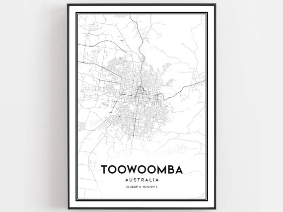 Toowoomba Map Print Poster Wall Art City Street Decor Road Gift B911
