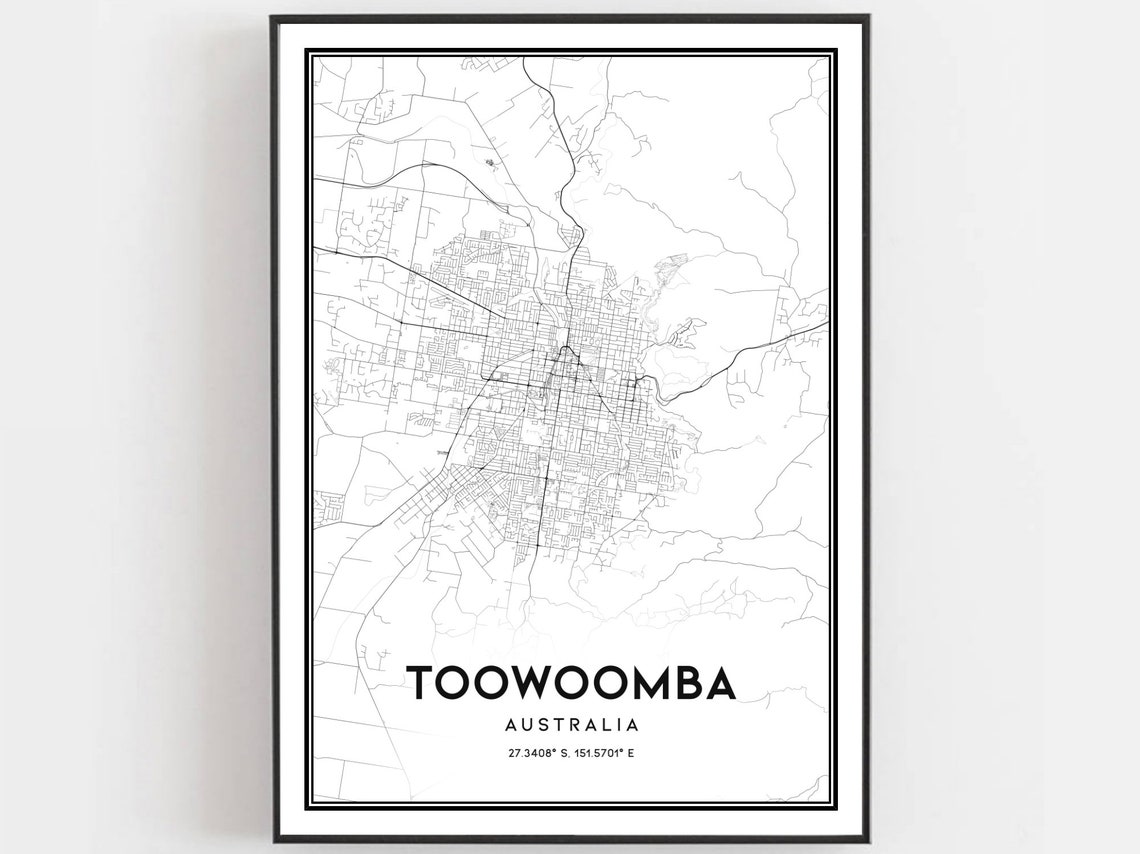 Toowoomba Australia Minimalist City Map Black White Coordinates Poster