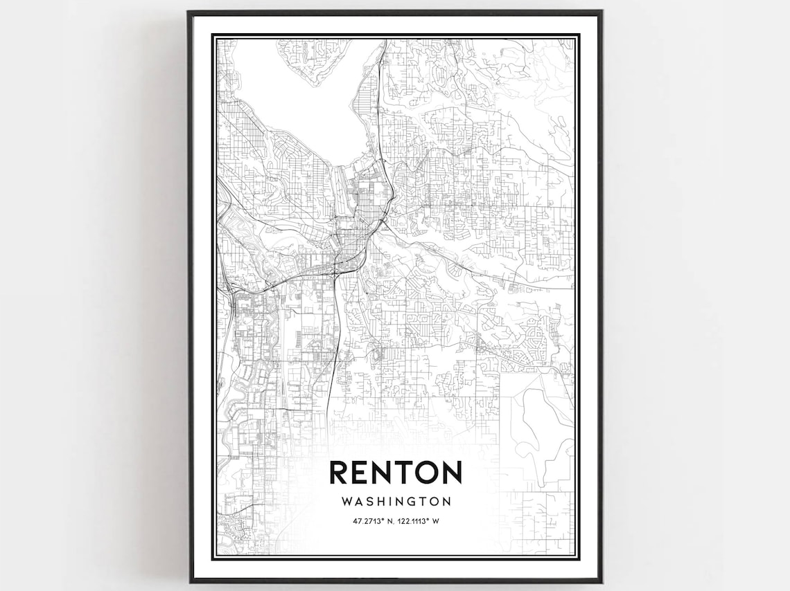 Renton Washington Minimalist City Street Map Line Art Poster