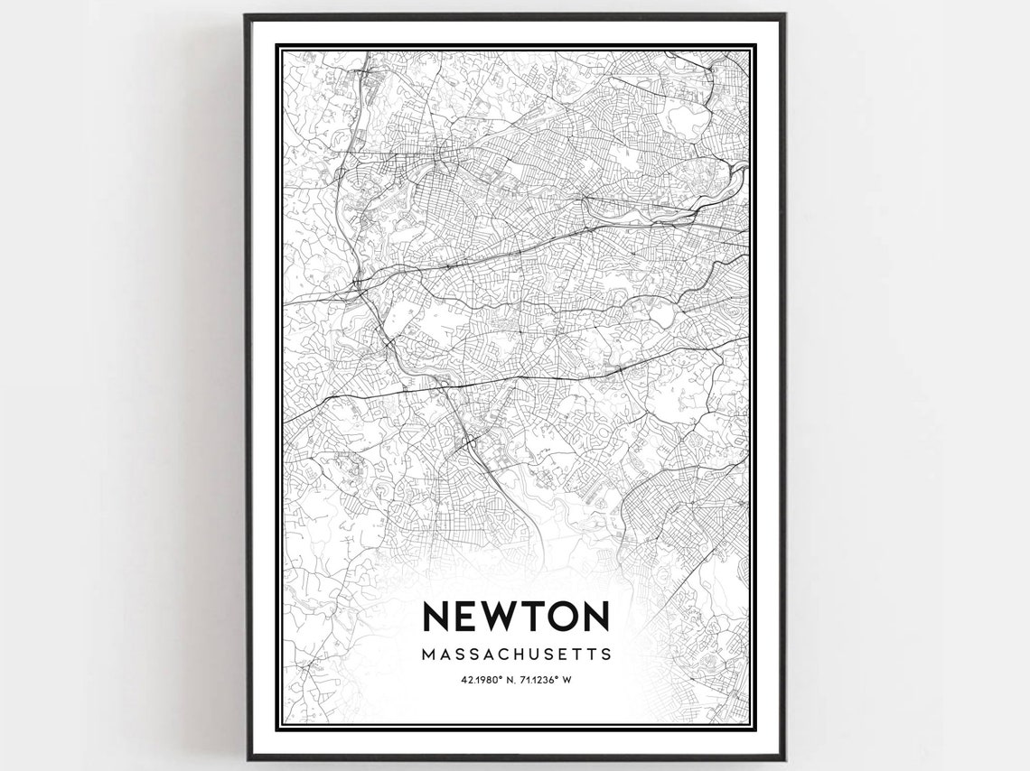 Newton Massachusetts Minimalist City Street Map Coordinates Art Poster